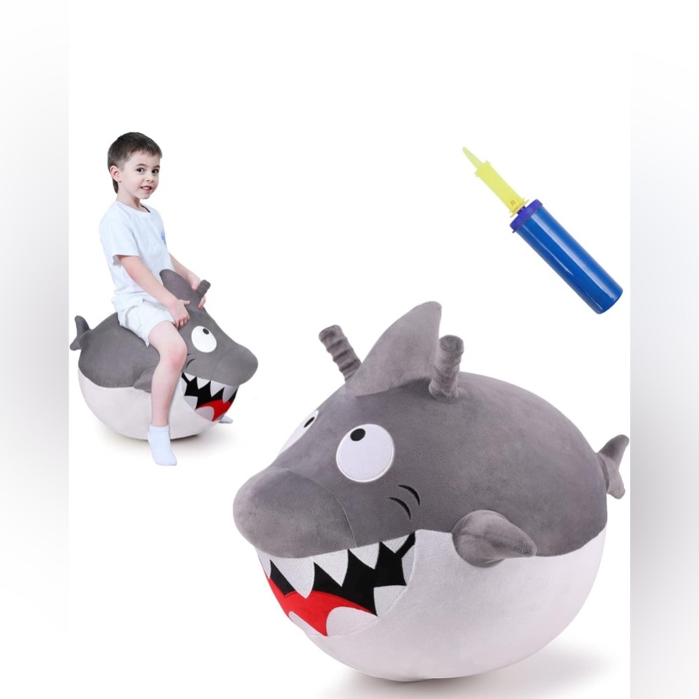 iPlay, iLearn Bouncy Pals Kids White Shark Hopper Ball,